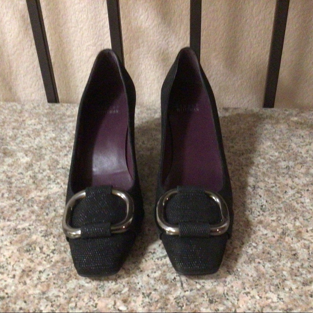 Stuart Weizmann Textured Black Leather  shoes Metal Buckle Size 7 N